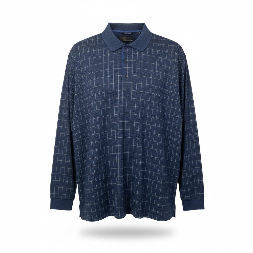 Greg Norman XXL Men’s Long Sleeve Polo Shirt Blue White Plaid Golf Casual